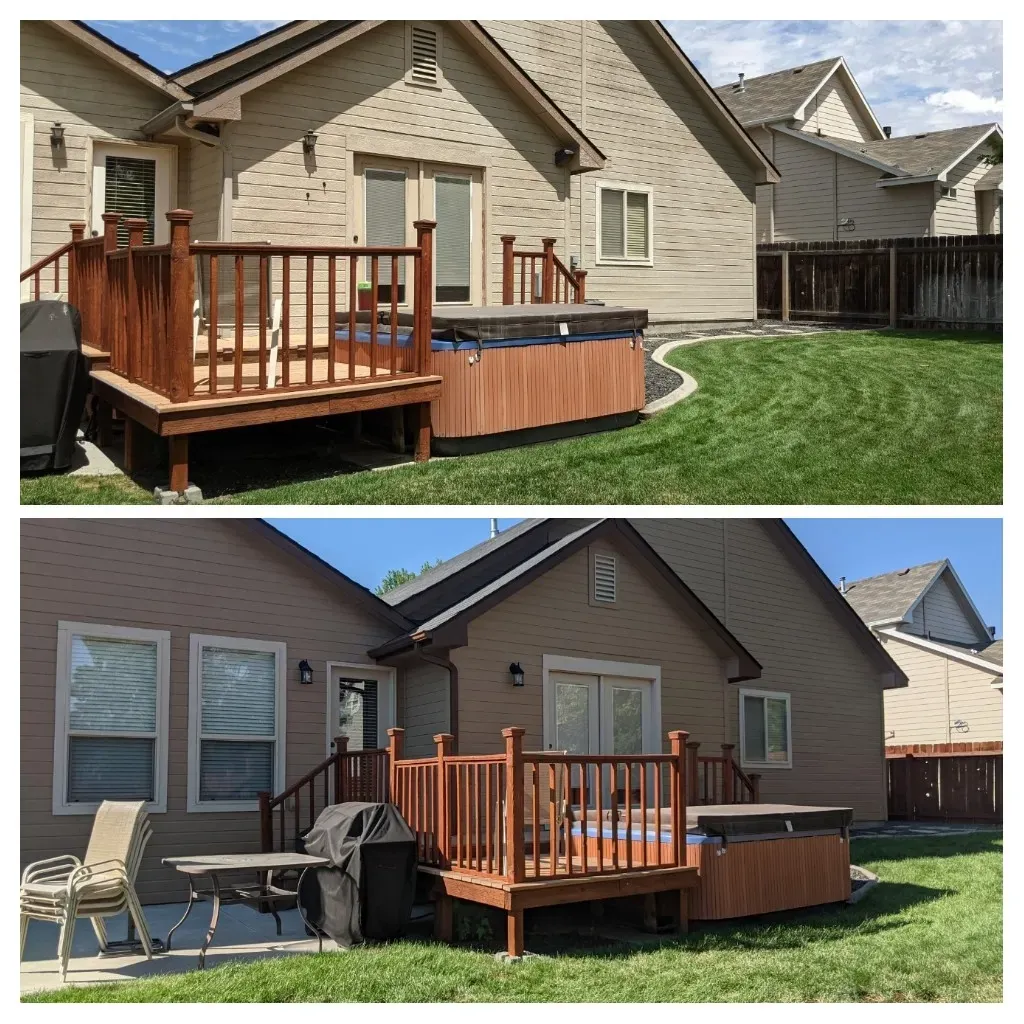 Deck stain before after by Glenn Painting Co